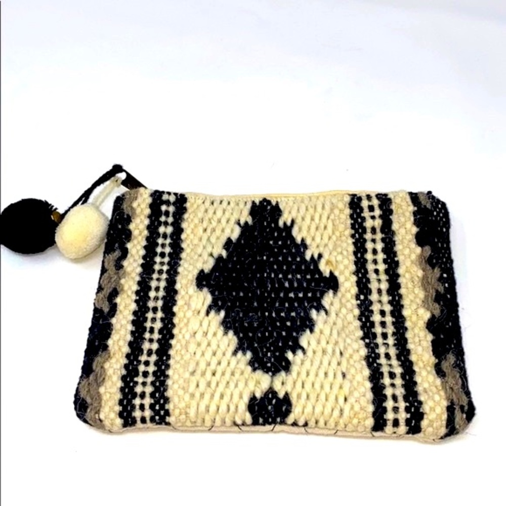 Tribal Woven‎ Pouch With Pom-Poms